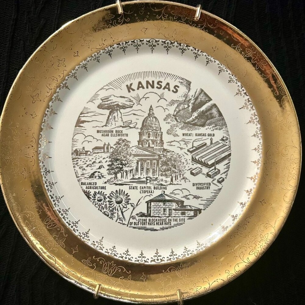 Kansas State Crest O Gold Vintage Plate/Ceramic